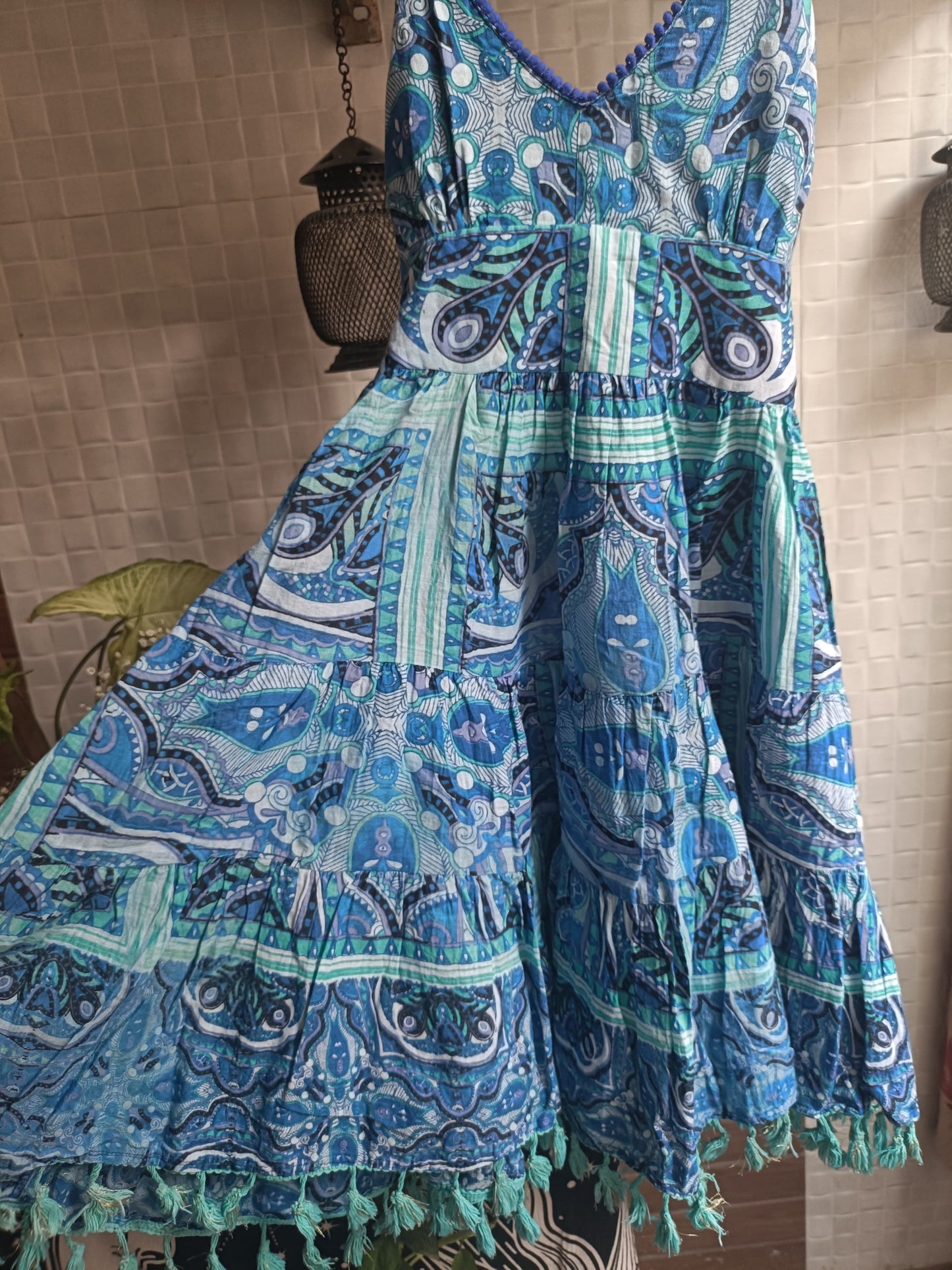 **Boho Breeze: Handcrafted Blue Cotton Dress**