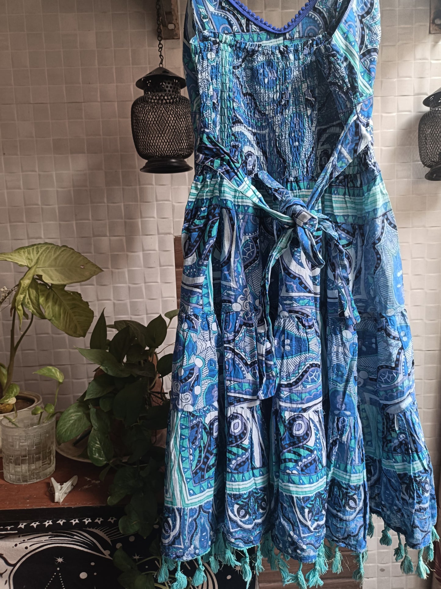 **Boho Breeze: Handcrafted Blue Cotton Dress**