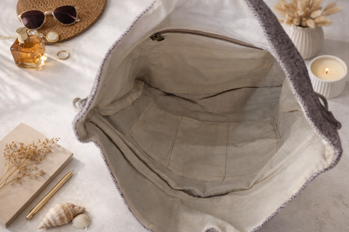 Himalayan Eco-Hemp Drawstring Backpack with Rainbow Tassel