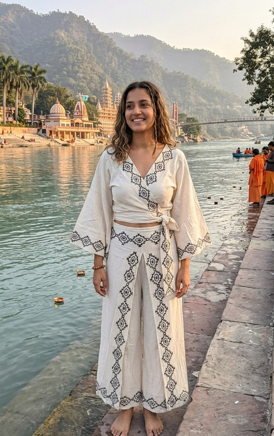 Artisanal Geometric Motif Linen-Blend Co-ord Set