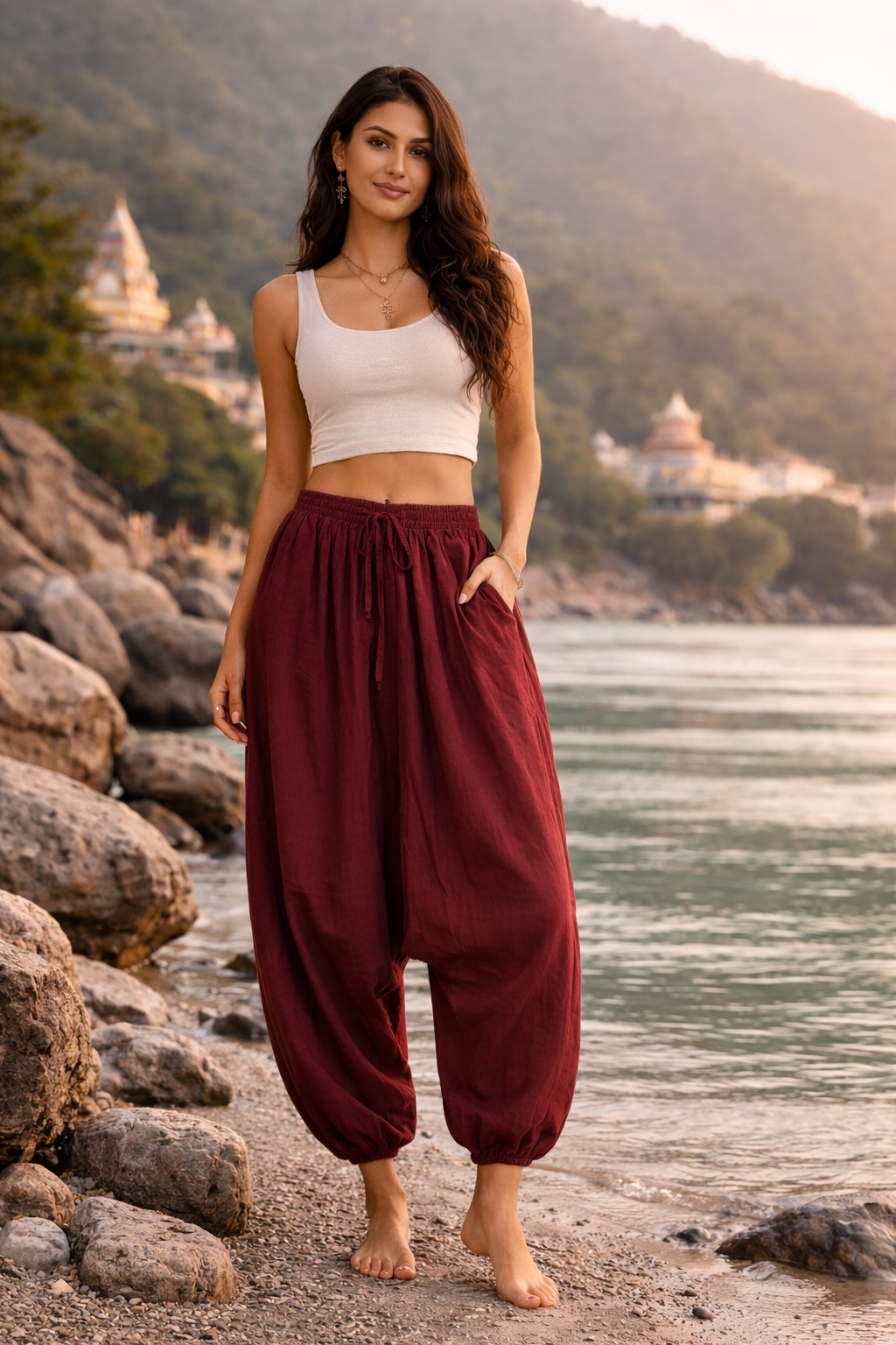 Nomad Maroon Harem Pants – Unisex Relaxed Travel & Yoga Trousers