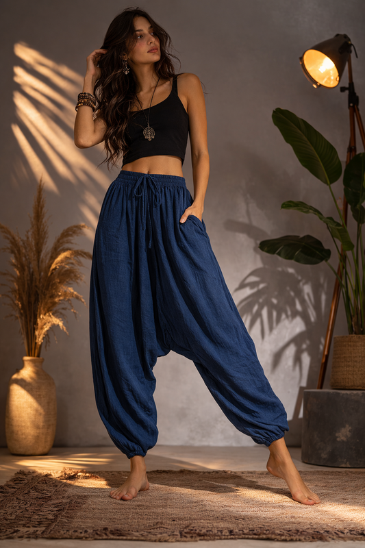 Navy Blue Unisex Harem Pants – Relaxed Fit Boho Yoga & Travel Wear