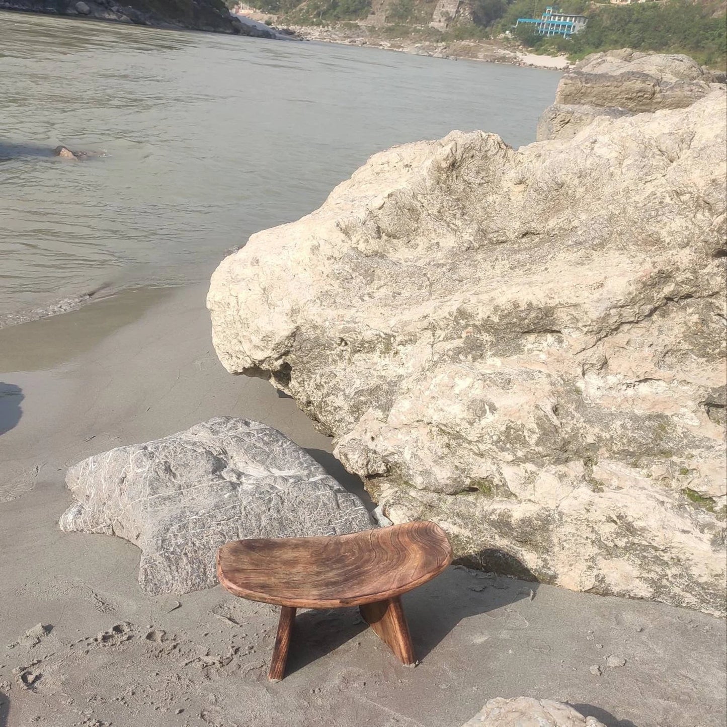 Handcrafted foldable mango wood meditation bench for kneeling (Vajrasana), lotus pose, and Siddhasana.