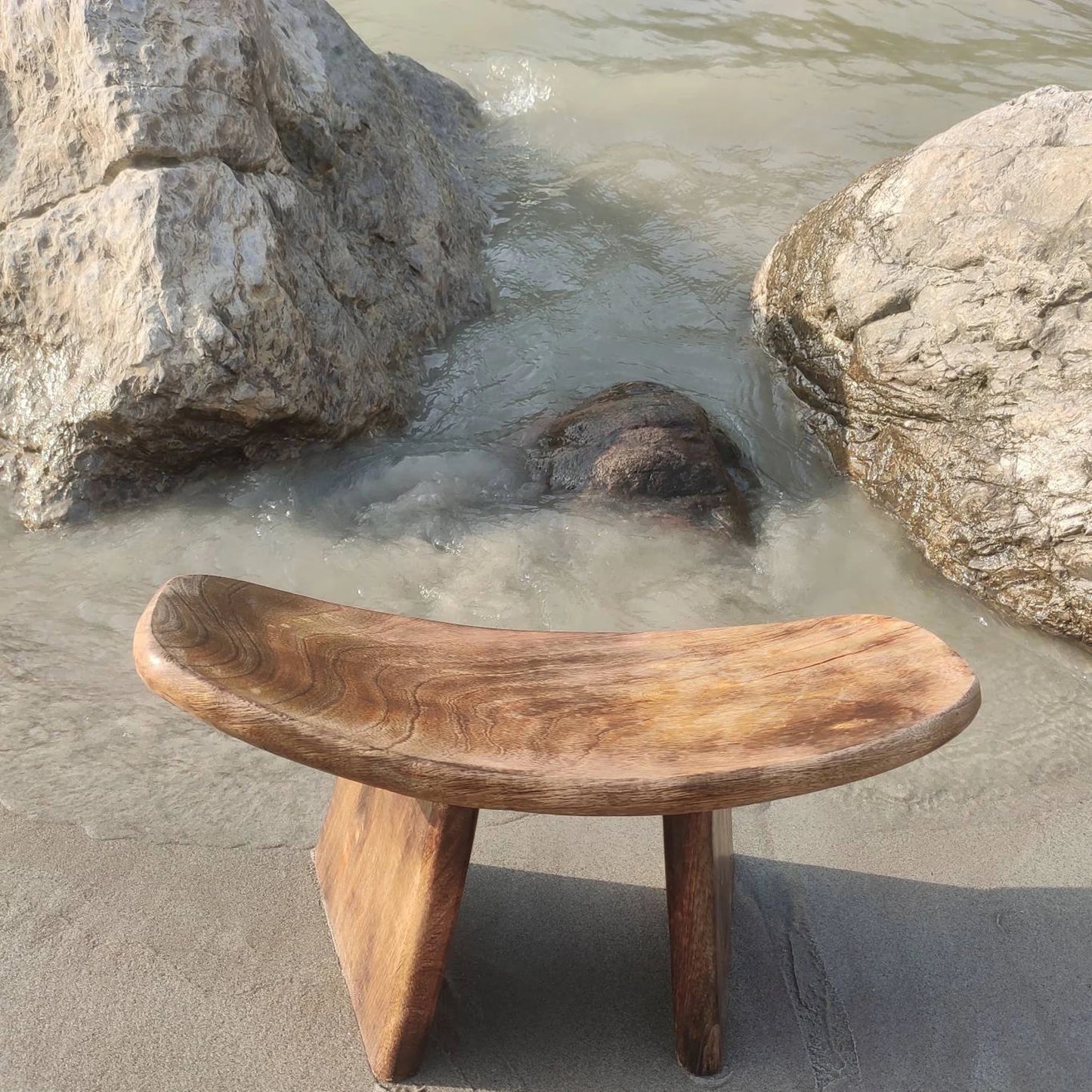 Handcrafted foldable mango wood meditation bench for kneeling (Vajrasana), lotus pose, and Siddhasana.