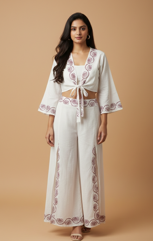 Sacred Bloom Co-ord Set | Hand-Block Print Tie-Front Set