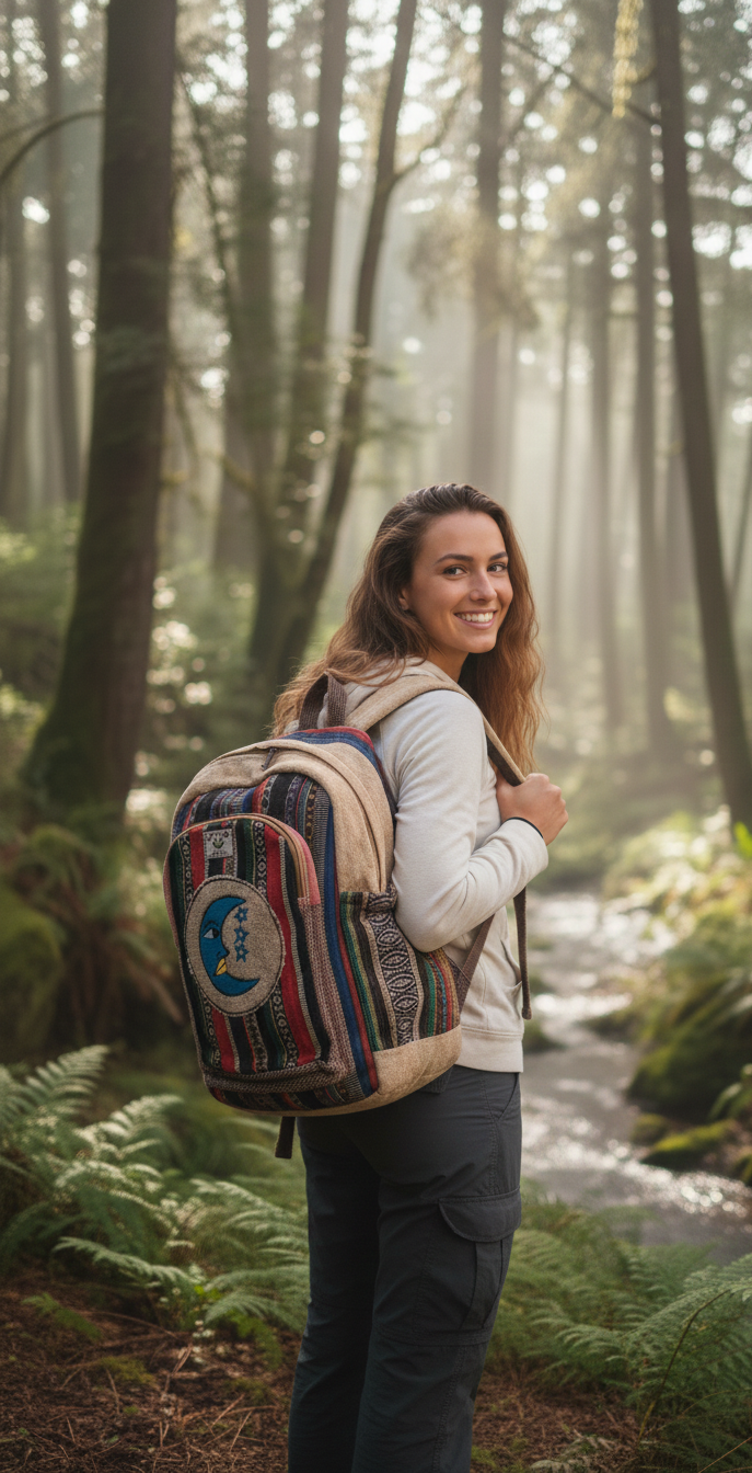 Mosaic Heritage Patchwork Bag – Indigo, Rust, & Charcoal Geometric Hemp