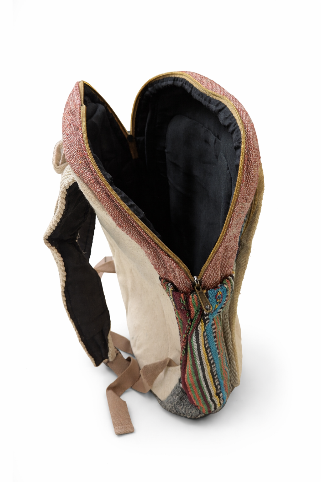 Handcrafted Buddha Zen Backpack – Natural Hemp with Rainbow Gheri Accents