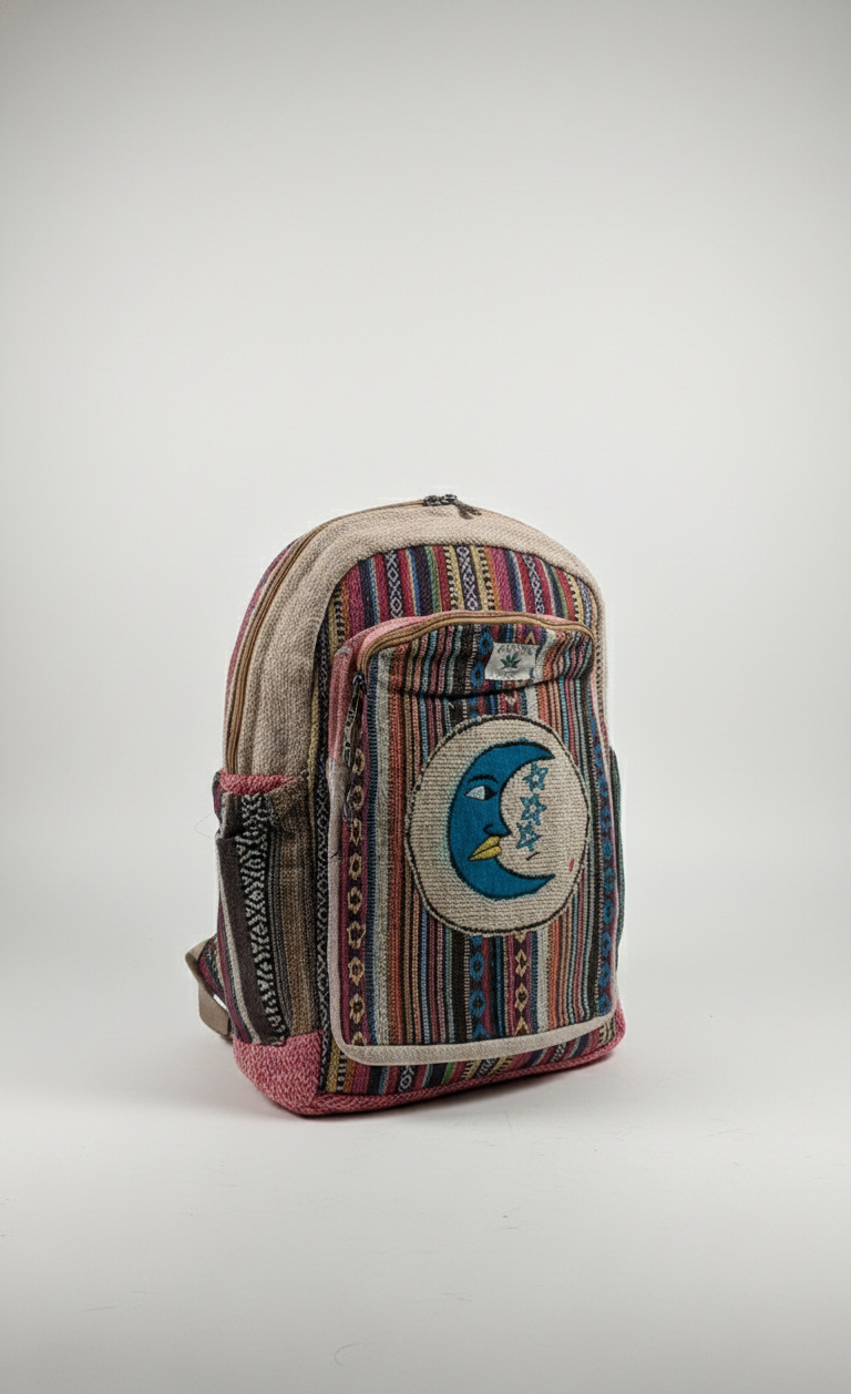 Mosaic Heritage Patchwork Bag – Indigo, Rust, & Charcoal Geometric Hemp