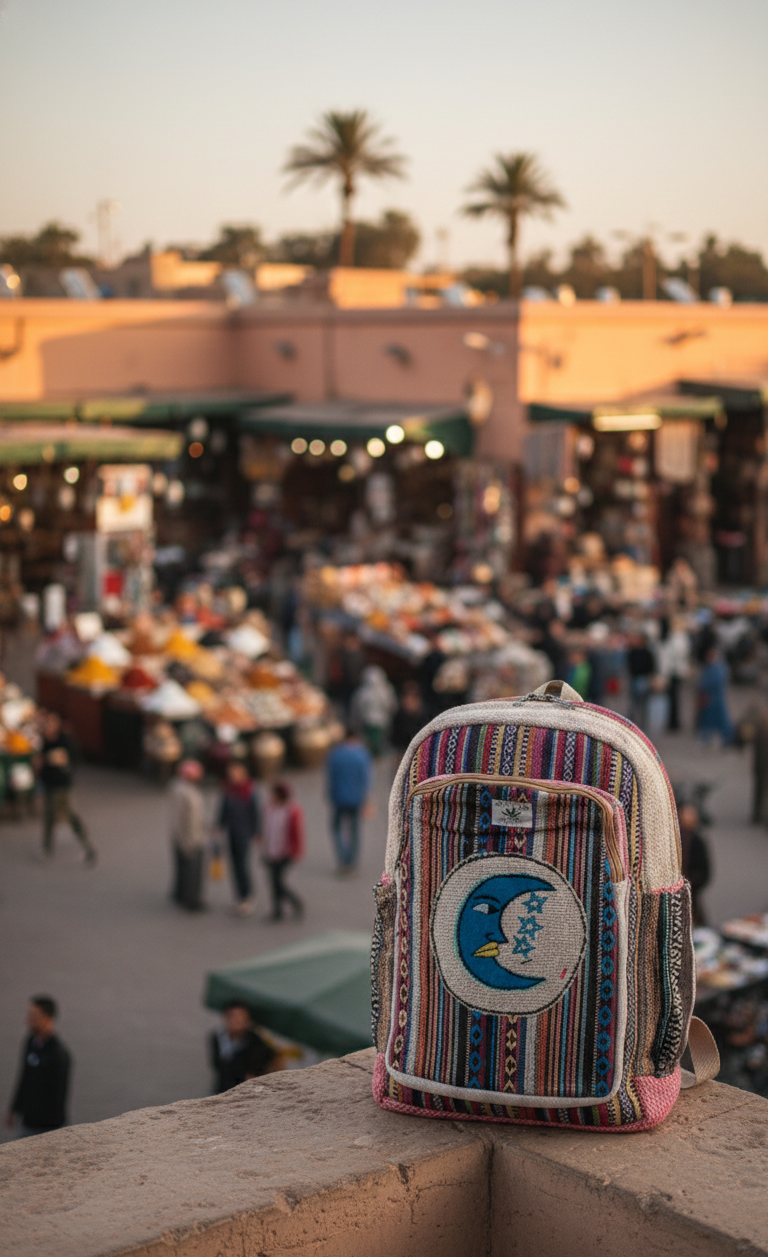 Mosaic Heritage Patchwork Bag – Indigo, Rust, & Charcoal Geometric Hemp
