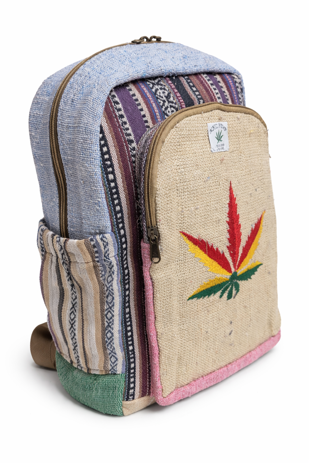 Eco-Friendly Leaf Print Hemp Rucksack – Boho Travel Companion