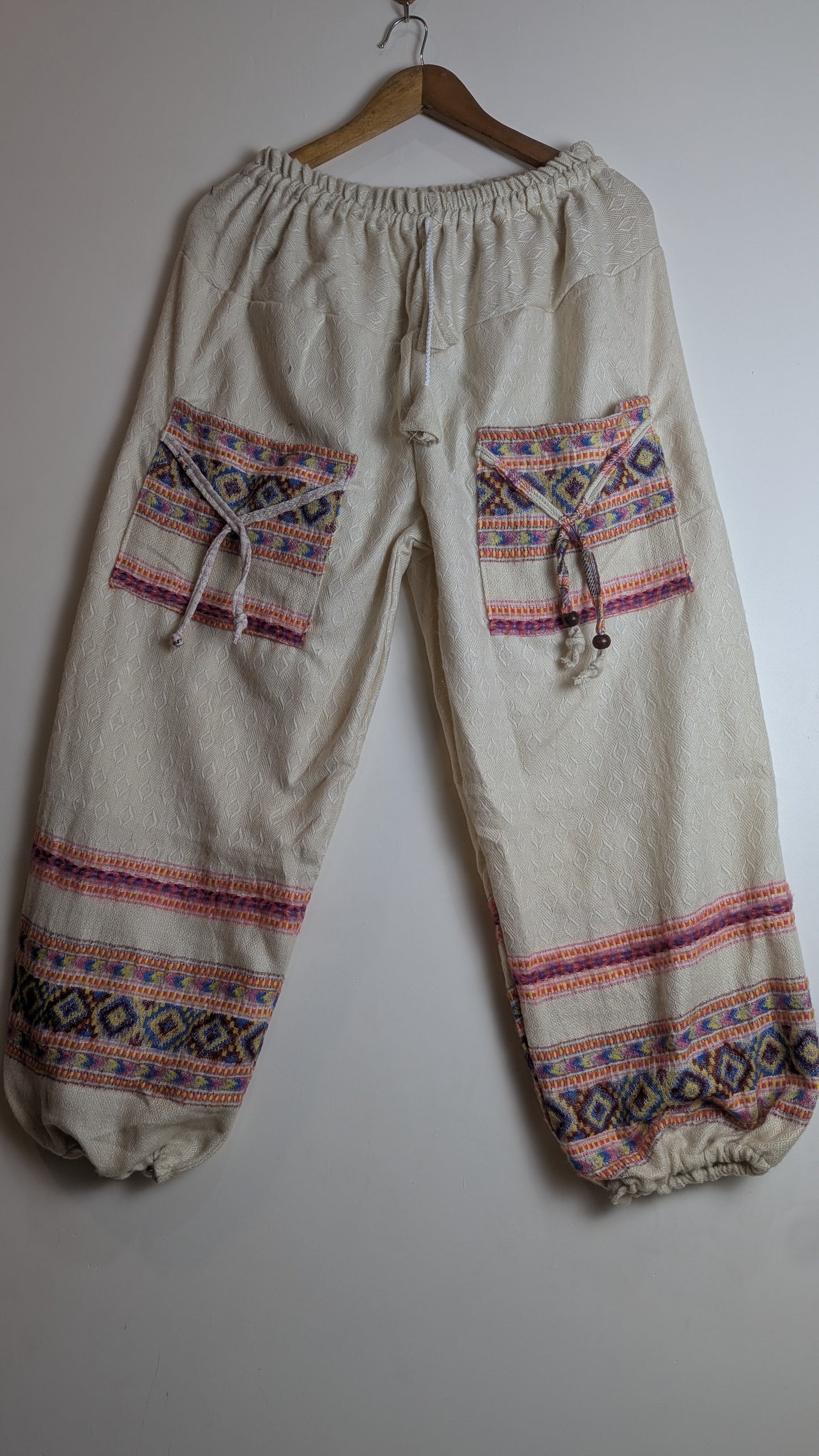 Woolen Harem Pajamas – Cream Diamond Weave with Tribal Accents