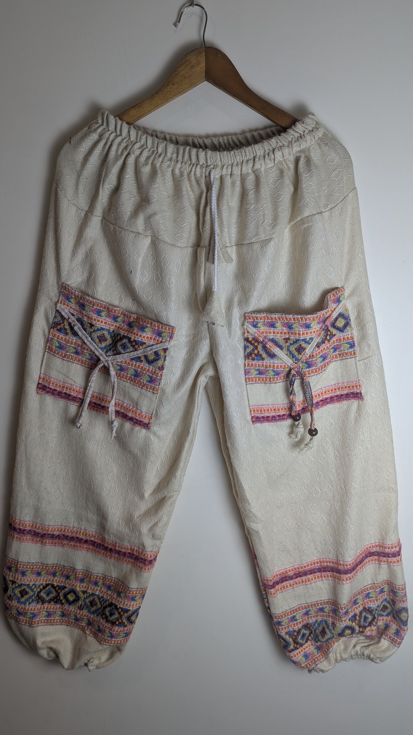 Woolen Harem Pajamas – Cream Diamond Weave with Tribal Accents