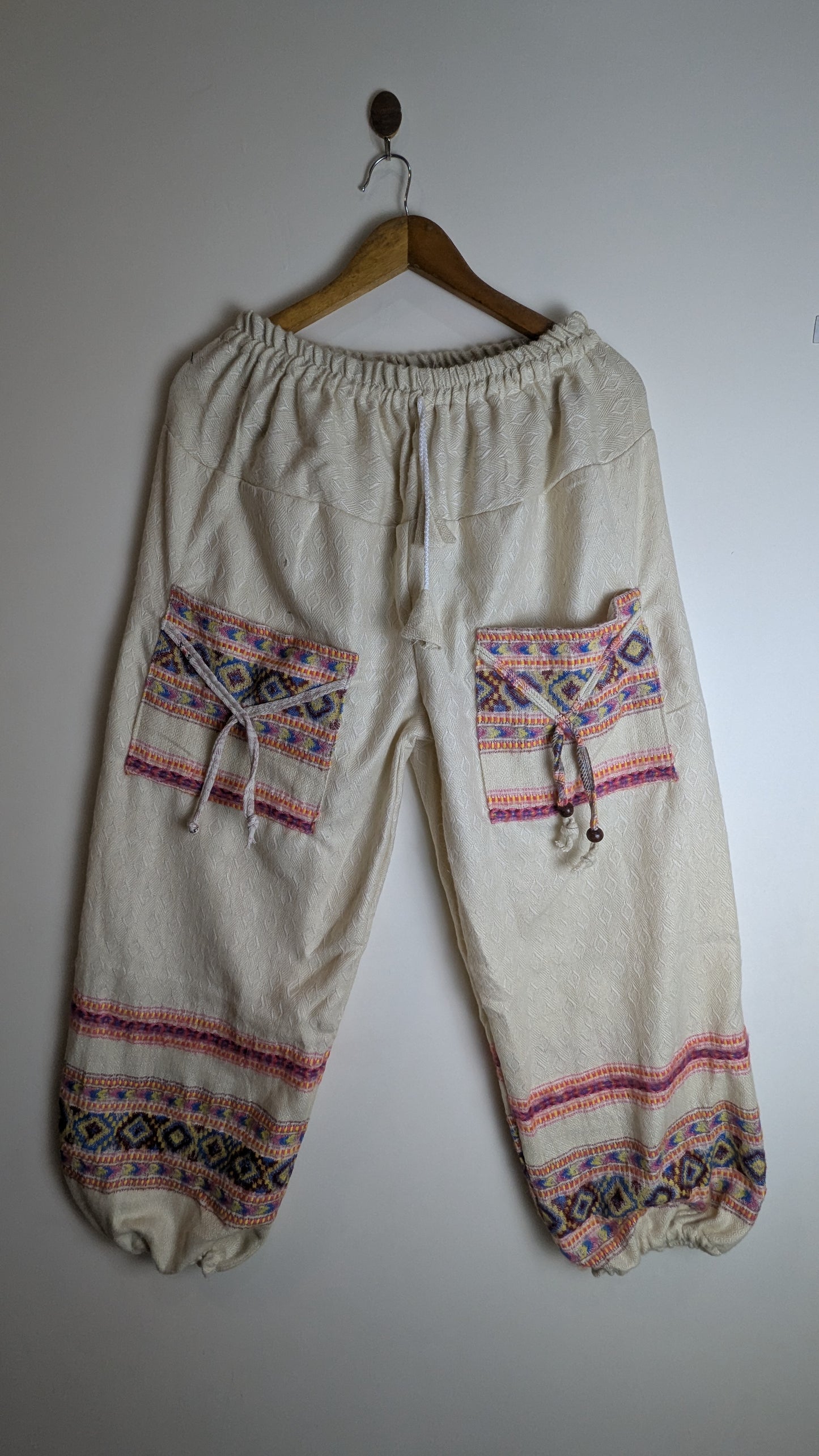 Woolen Harem Pajamas – Cream Diamond Weave with Tribal Accents