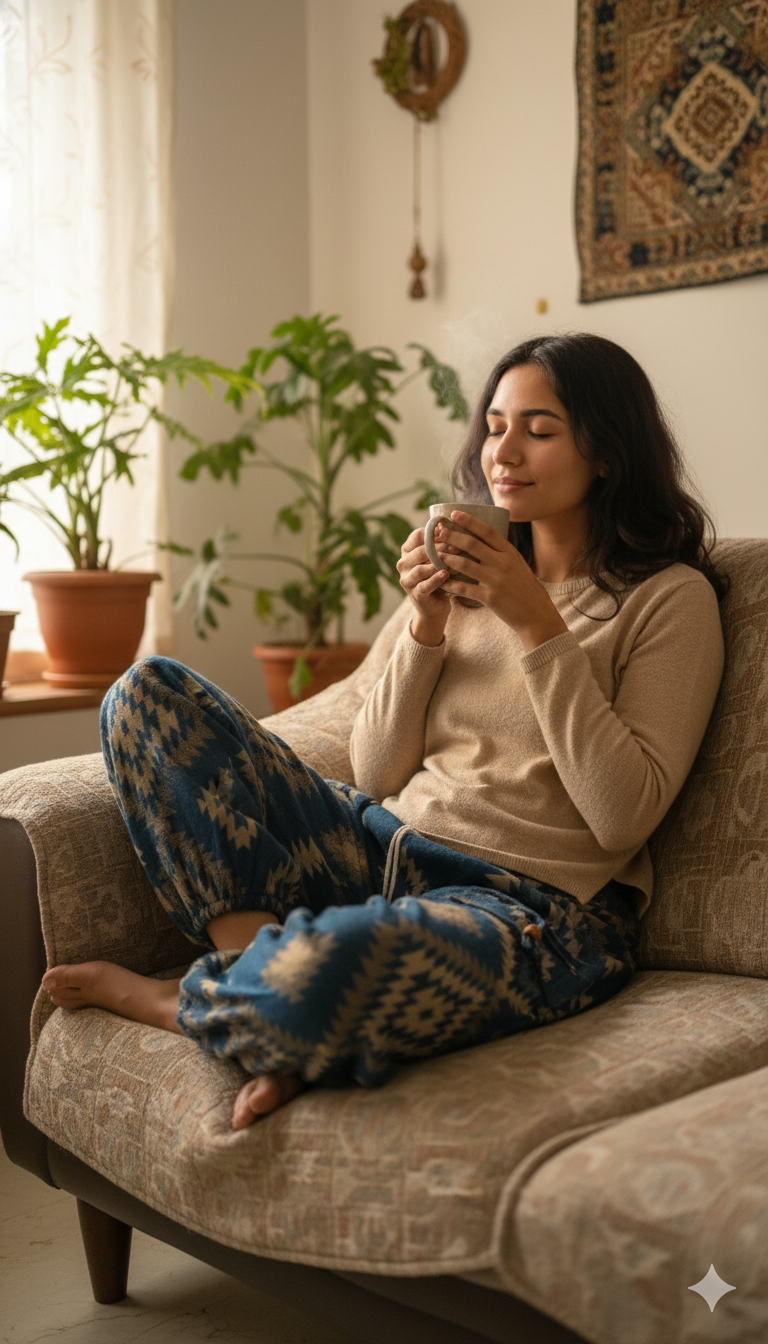 Shivalik Heritage Woolen Harem Pants – Forest Green Floral Tapestry
