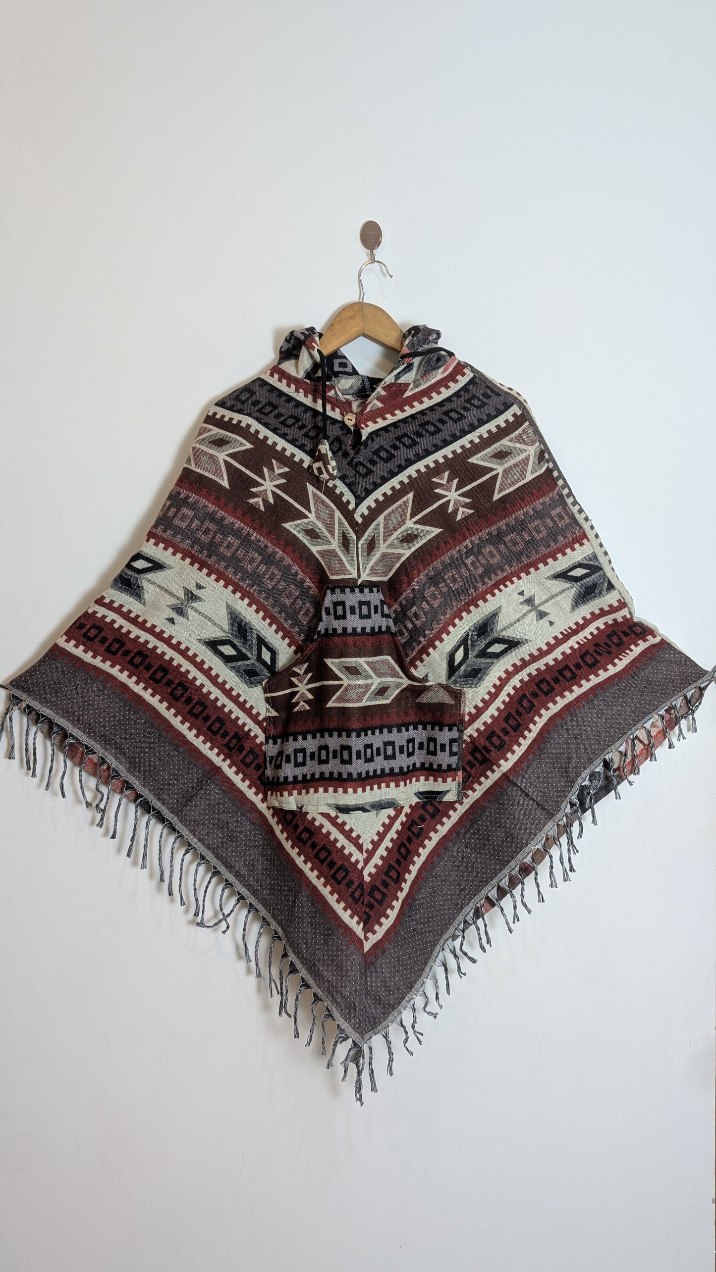 Women’s Hooded Woolen Poncho with Traditional Geometric Patterns