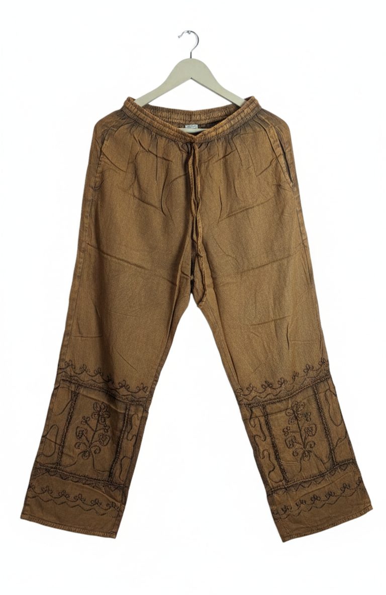 Tone Embroidered Cotton Pajamas – Sun-Killed Brown